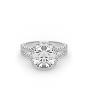 White Gold Round Shape Diamond Halo Pave Engagement Ring With U-Cut Setting